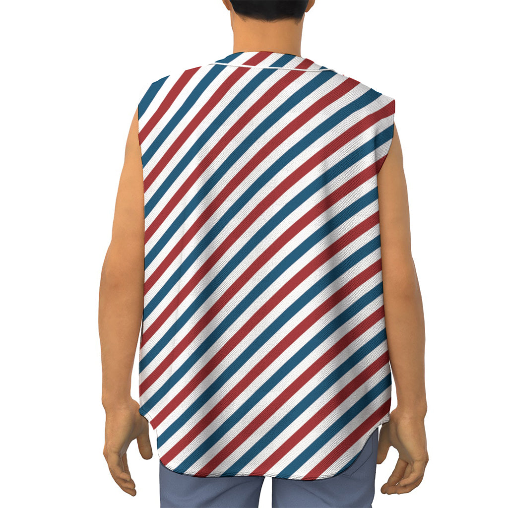 USA Patriotic Striped Pattern Print Sleeveless Baseball Jersey