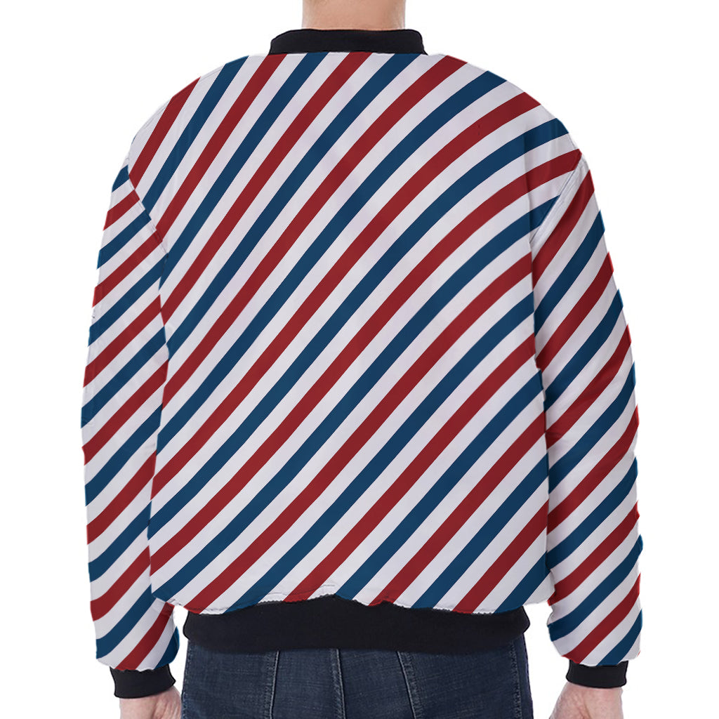 USA Patriotic Striped Pattern Print Zip Sleeve Bomber Jacket