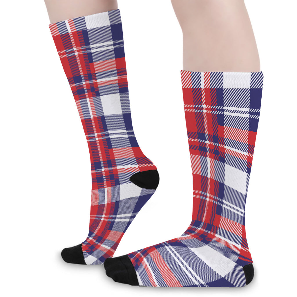 USA Plaid Pattern Print Long Socks