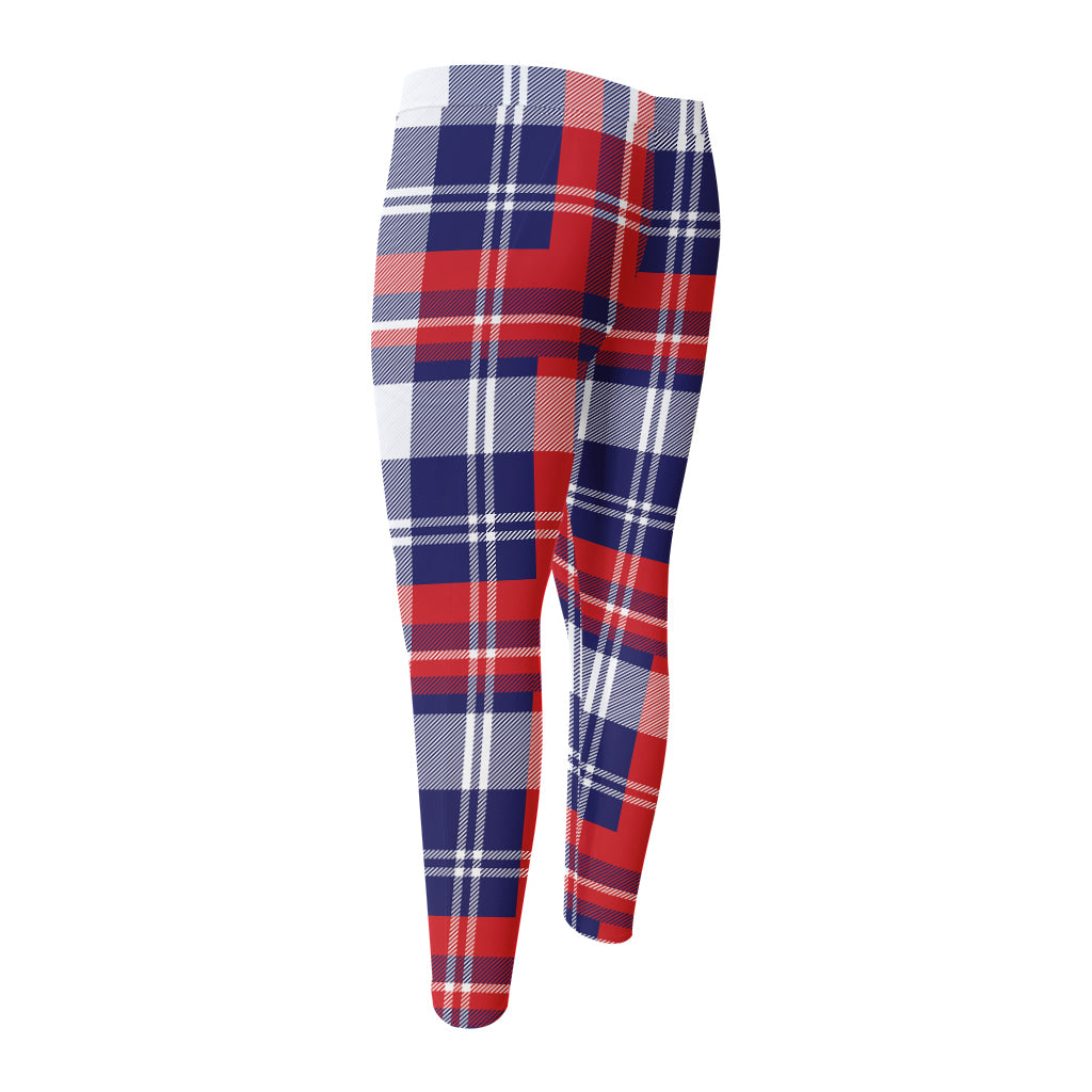 USA Plaid Pattern Print Men's Compression Pants