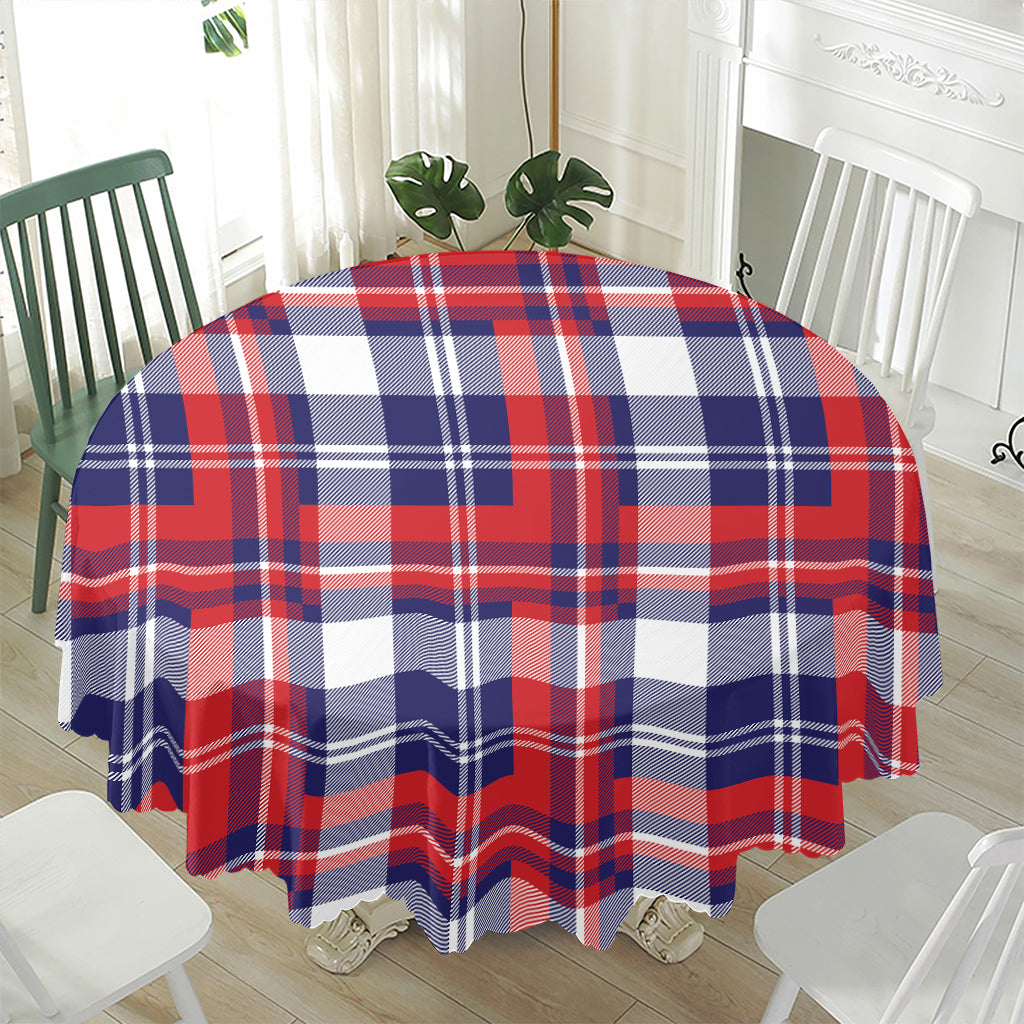 USA Plaid Pattern Print Waterproof Round Tablecloth