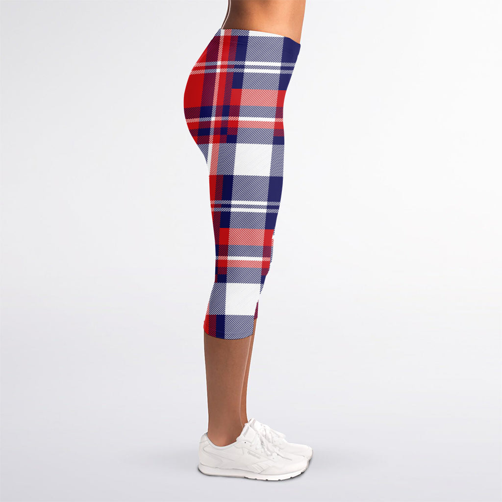 USA Plaid Pattern Print Women's Capri Leggings