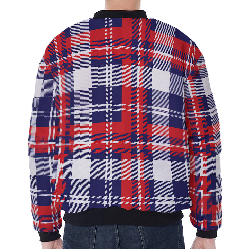 USA Plaid Pattern Print Zip Sleeve Bomber Jacket