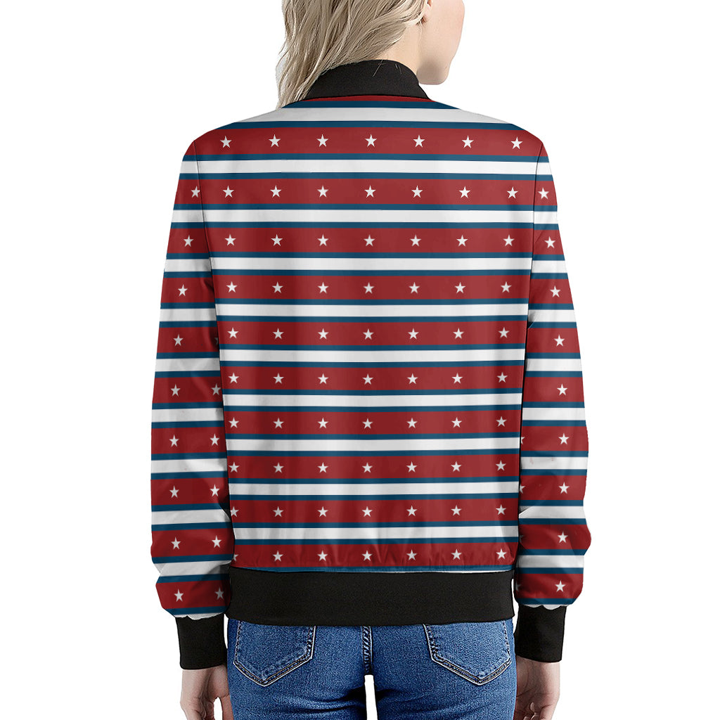 USA Striped Pattern Print Women's Bomber Jacket