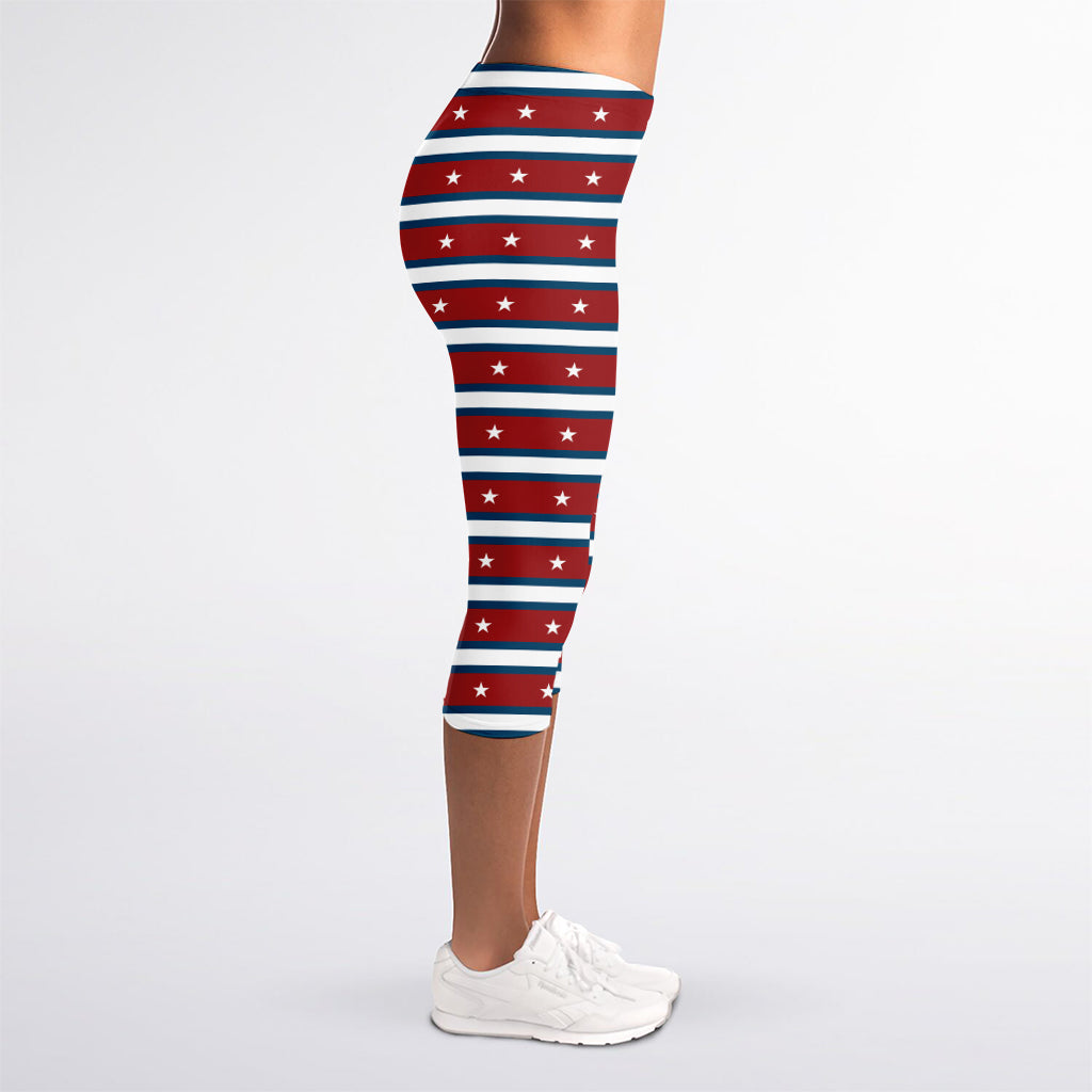 USA Striped Pattern Print Women's Capri Leggings