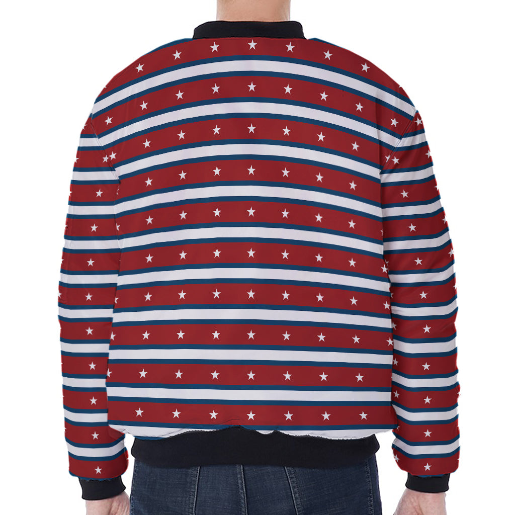 USA Striped Pattern Print Zip Sleeve Bomber Jacket