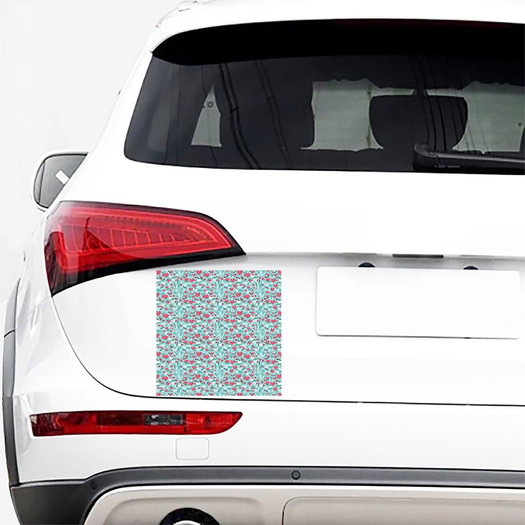 Valentine's Day Heart And Flower Print Car Sticker