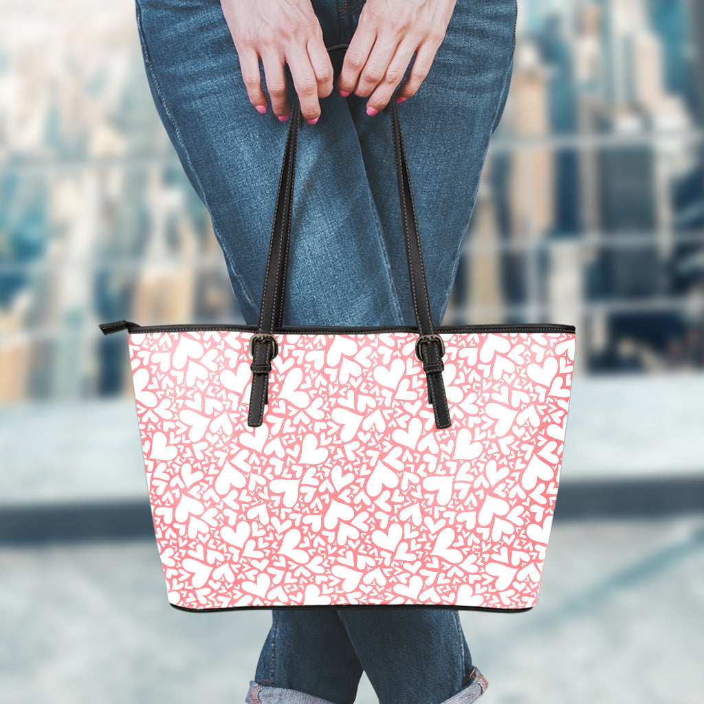 Valentine's Day Heart Pattern Print Leather Tote Bag