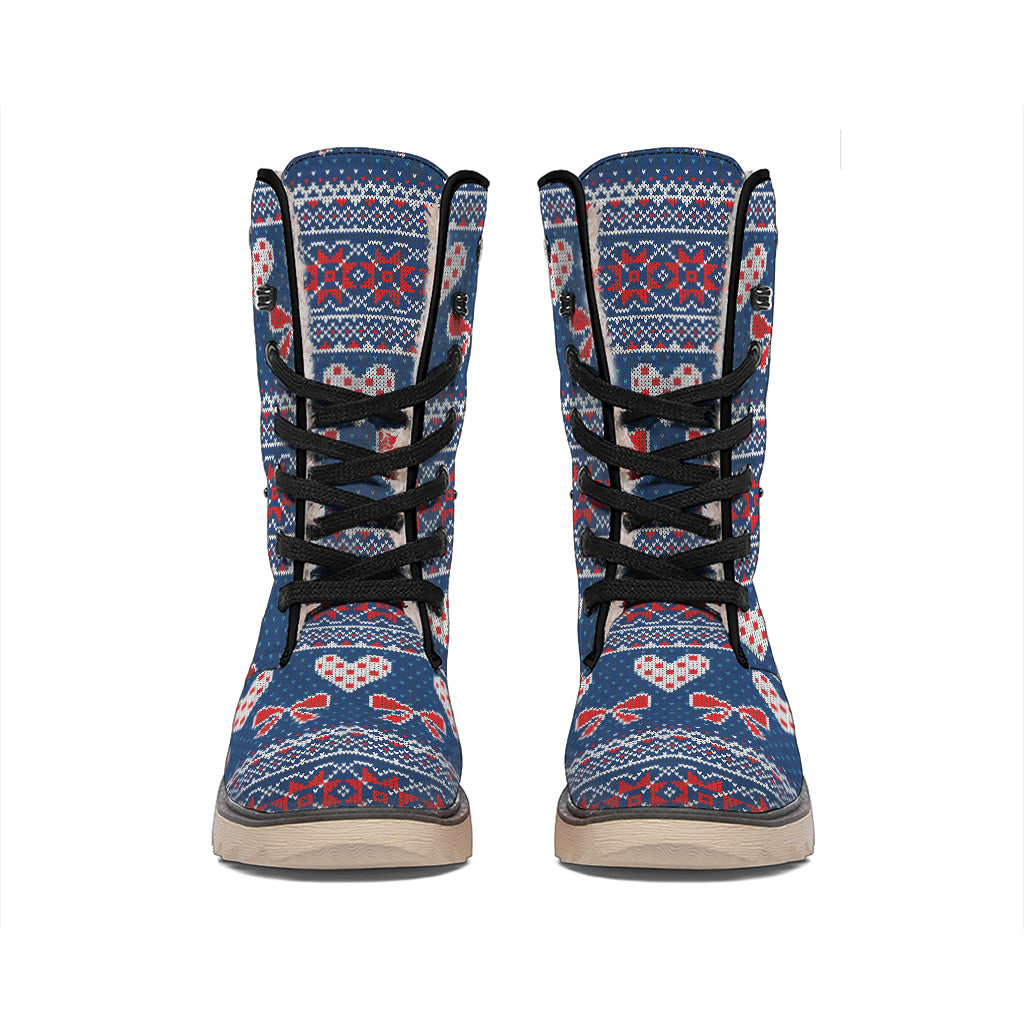 Valentine's Day Knitted Pattern Print Winter Boots