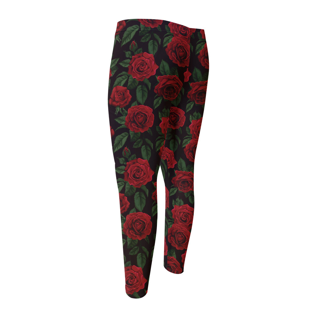 Valentine's Day Rose Pattern Print Men's Compression Pants