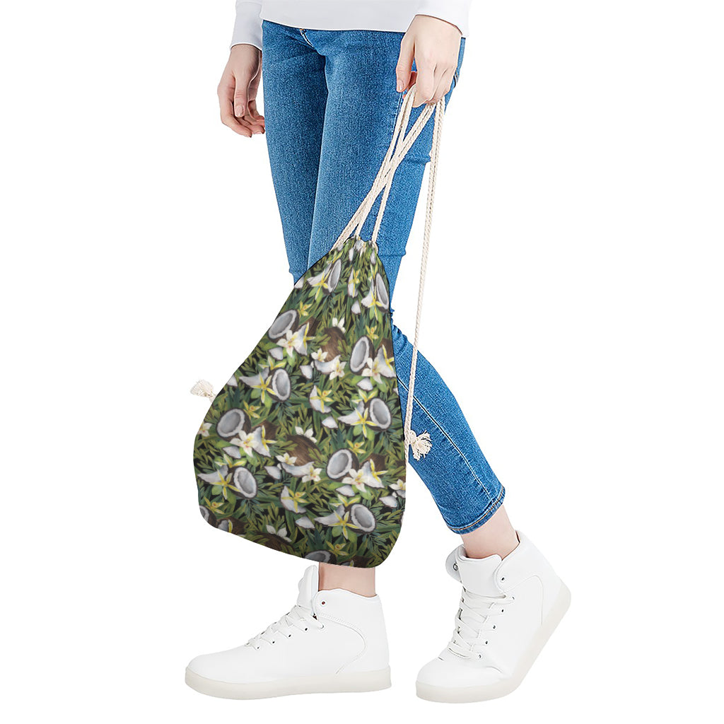 Vanilla Flower And Coconut Pattern Print Drawstring Bag