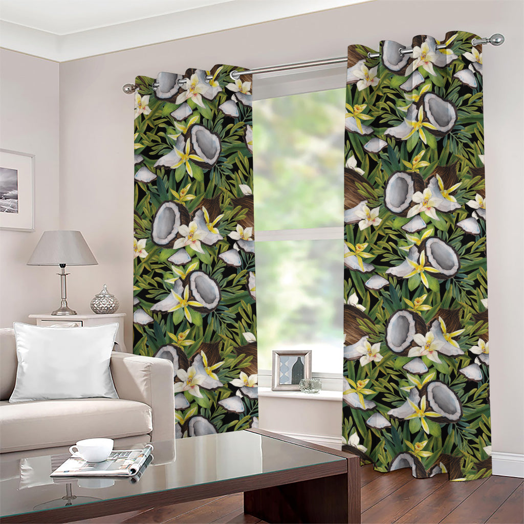 Vanilla Flower And Coconut Pattern Print Grommet Curtains