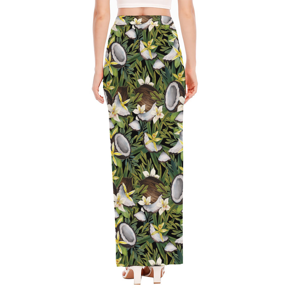 Vanilla Flower And Coconut Pattern Print High Slit Maxi Skirt