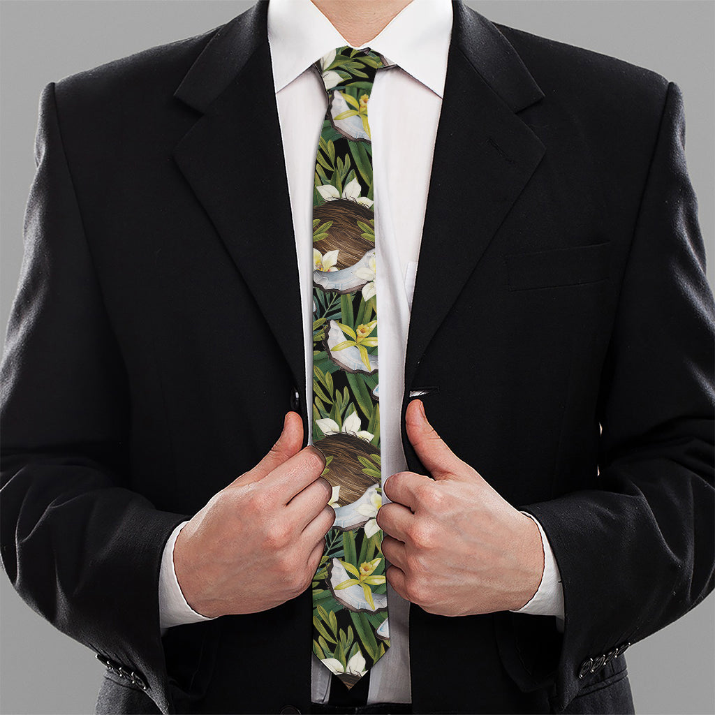 Vanilla Flower And Coconut Pattern Print Necktie