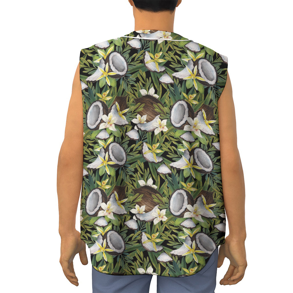Vanilla Flower And Coconut Pattern Print Sleeveless Baseball Jersey