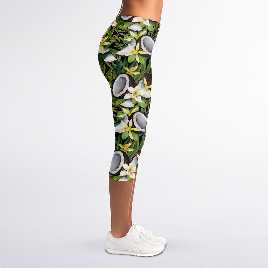 Vanilla Flower And Coconut Pattern Print Women's Capri Leggings