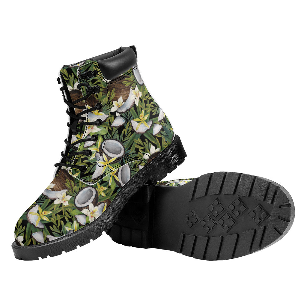Vanilla Flower And Coconut Pattern Print Work Boots