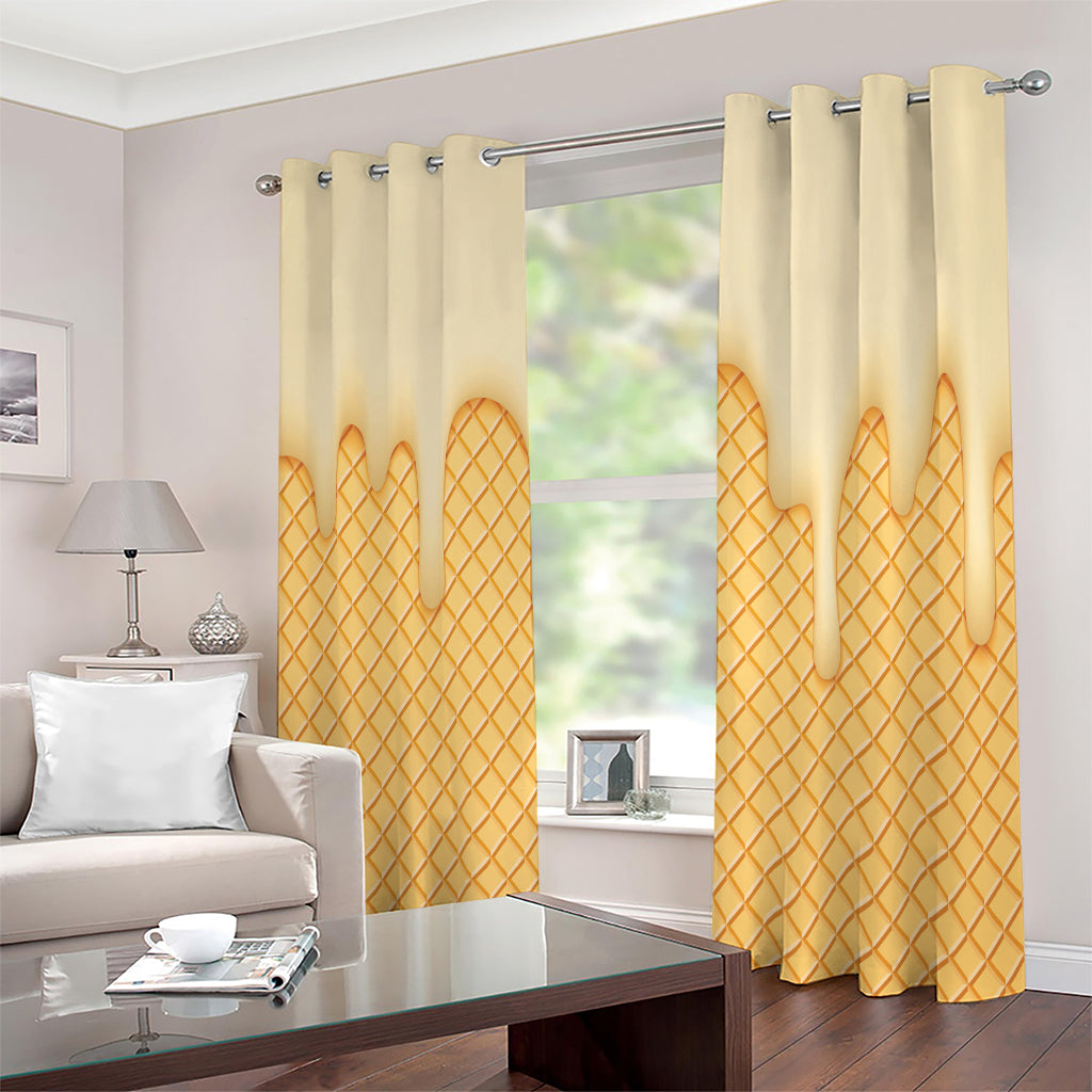 Vanilla Ice Cream Melted Print Extra Wide Grommet Curtains