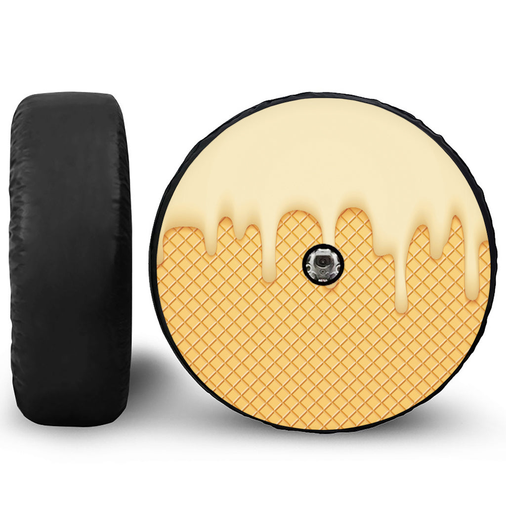 Vanilla Ice Cream Melted Print Tire Cover With Camera Hole