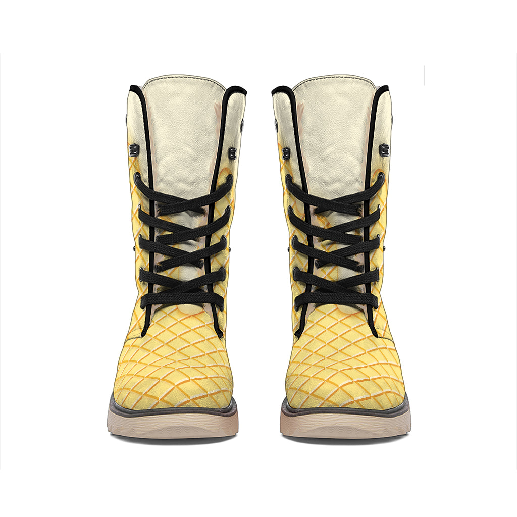 Vanilla Ice Cream Melted Print Winter Boots