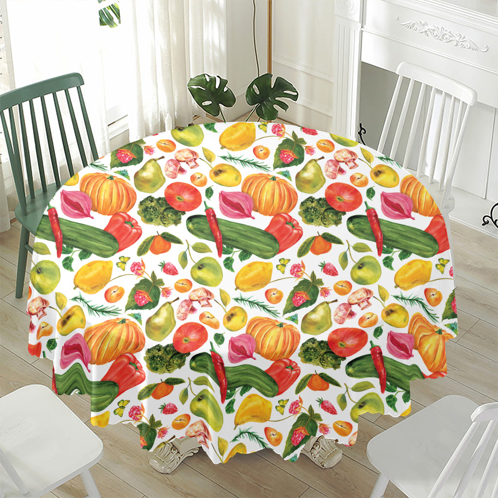 Vegan Fruits And Vegetables Print Waterproof Round Tablecloth