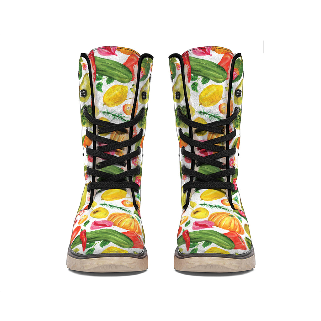 Vegan Fruits And Vegetables Print Winter Boots