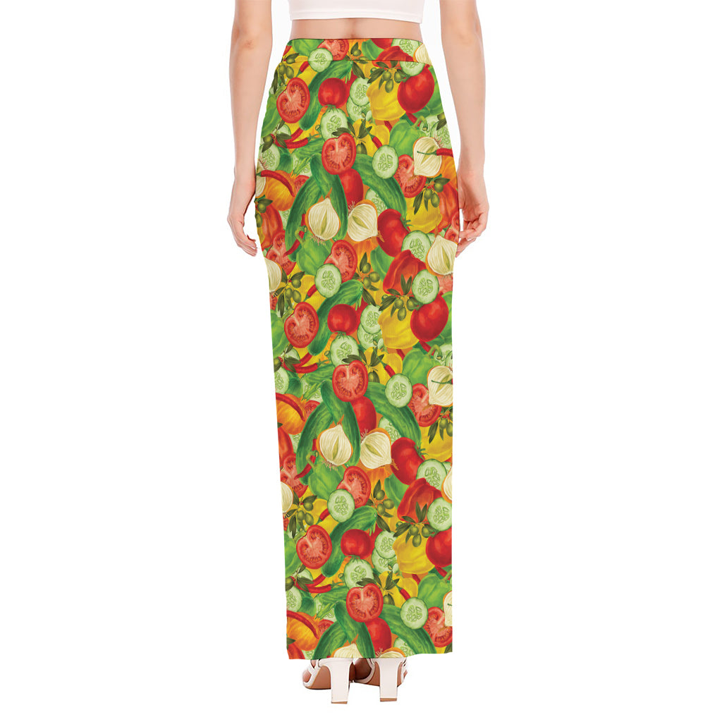 Vegan Pattern Print High Slit Maxi Skirt