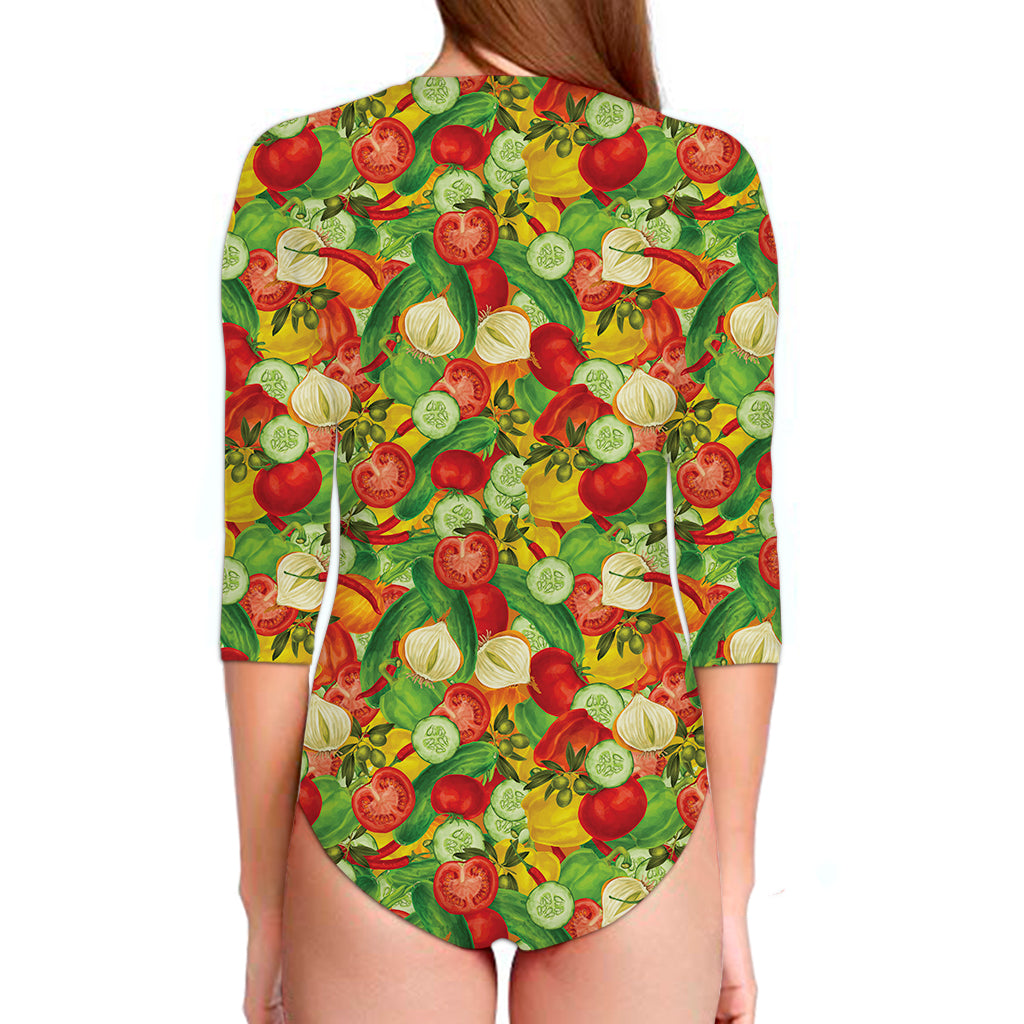 Vegan Pattern Print Long Sleeve Swimsuit