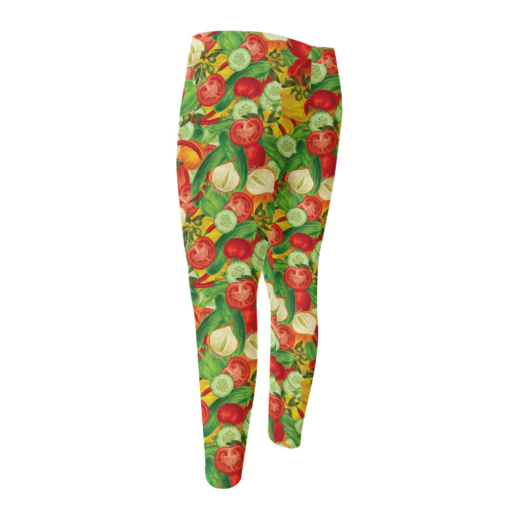 Vegan Pattern Print Men's Compression Pants