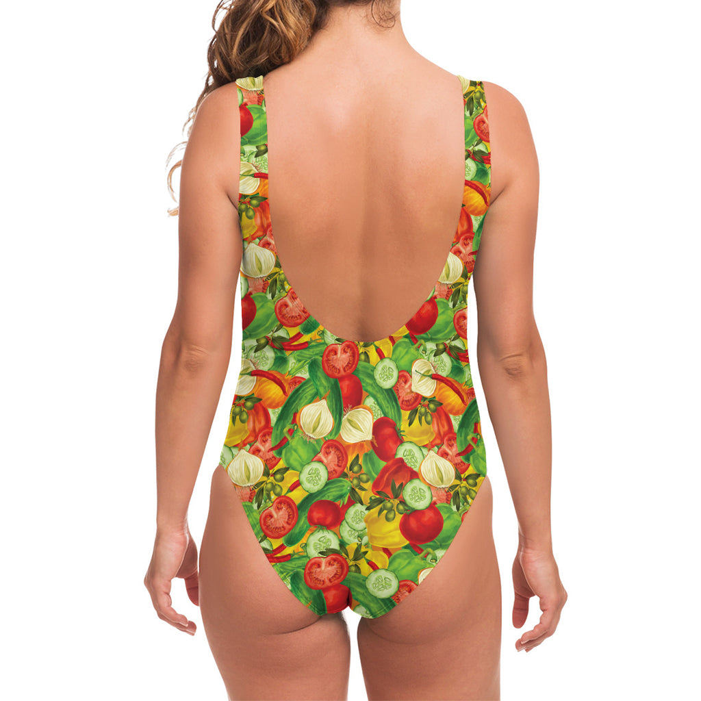 Vegan Pattern Print One Piece Swimsuit