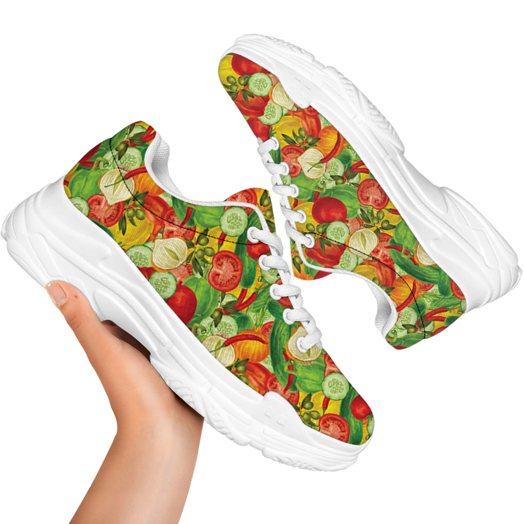 Vegan Pattern Print White Chunky Shoes