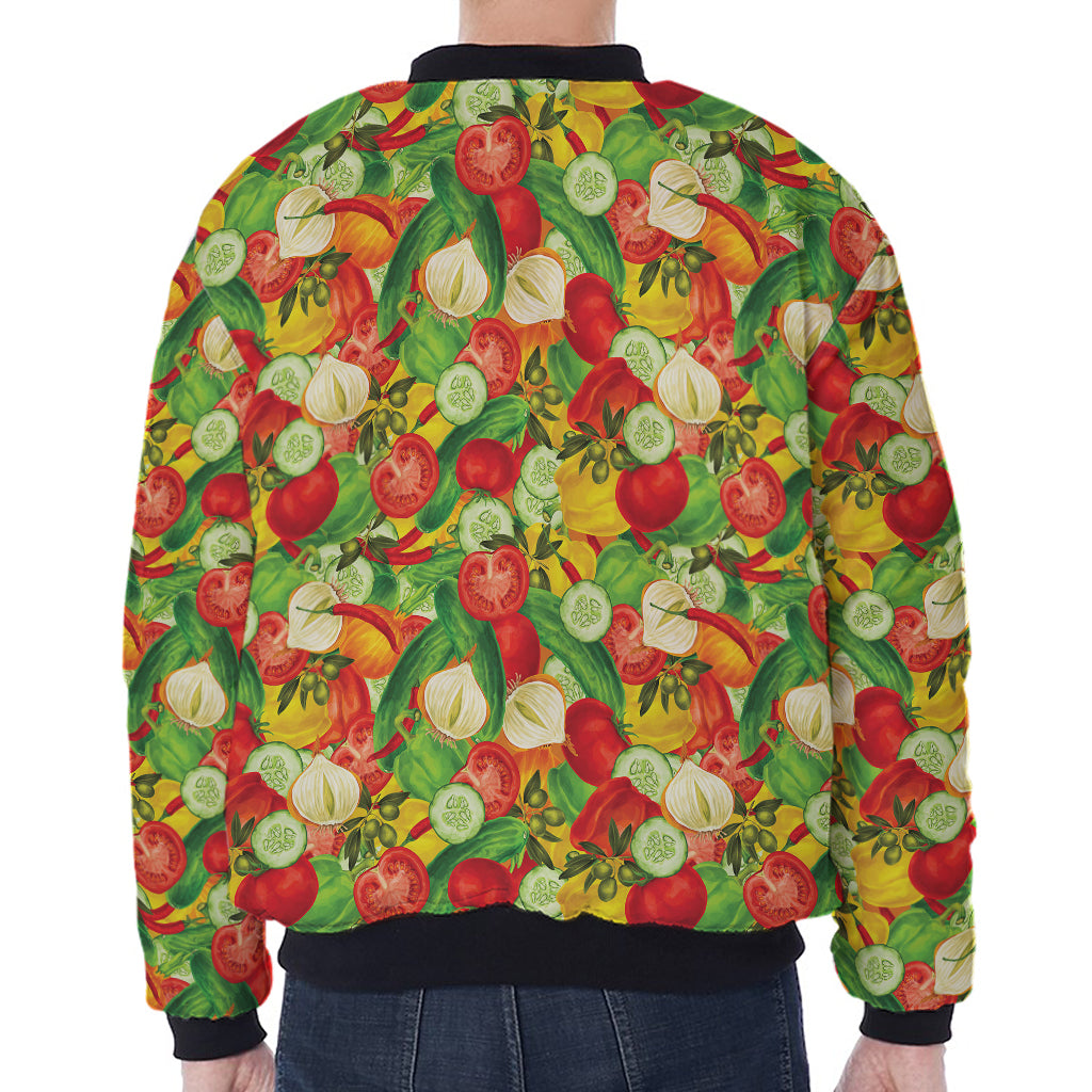 Vegan Pattern Print Zip Sleeve Bomber Jacket