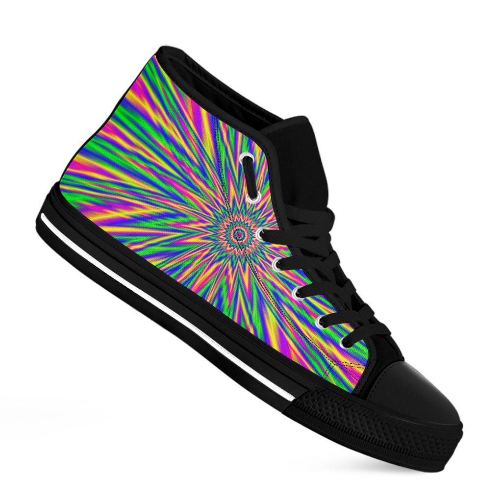 Vibrant Psychedelic Optical Illusion Black High Top Sneakers