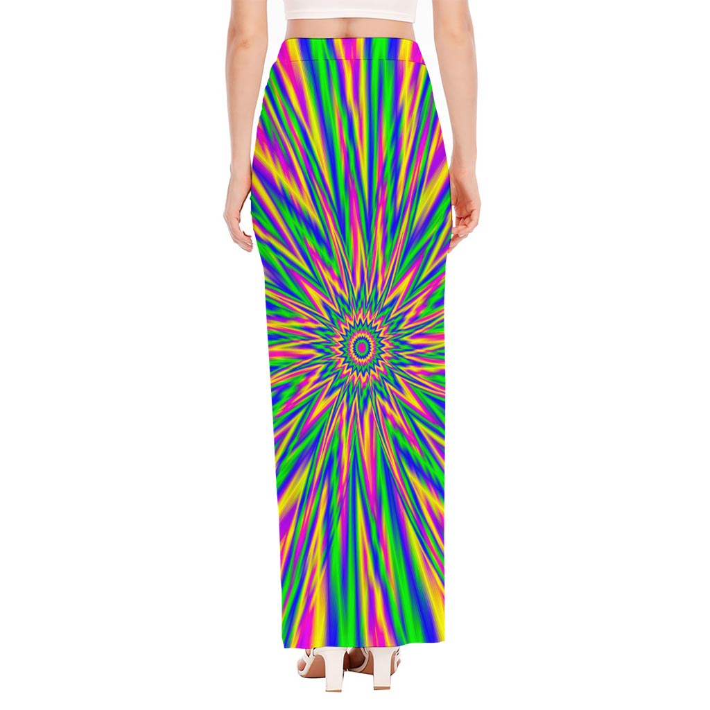 Vibrant Psychedelic Optical Illusion High Slit Maxi Skirt