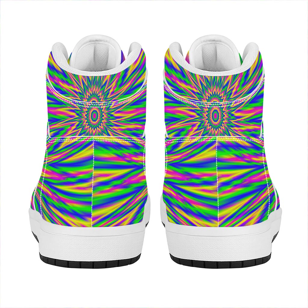 Vibrant Psychedelic Optical Illusion High Top Leather Sneakers