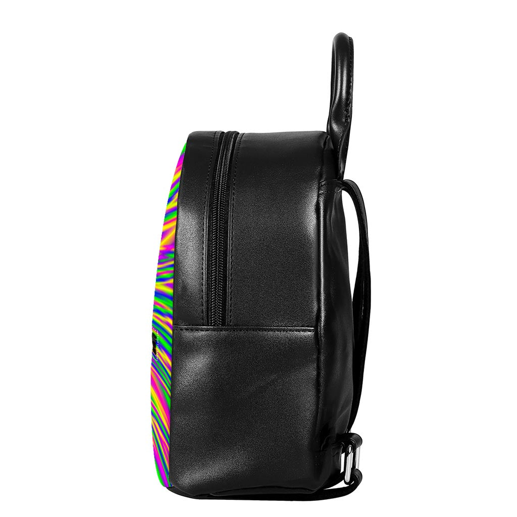 Vibrant Psychedelic Optical Illusion Leather Backpack