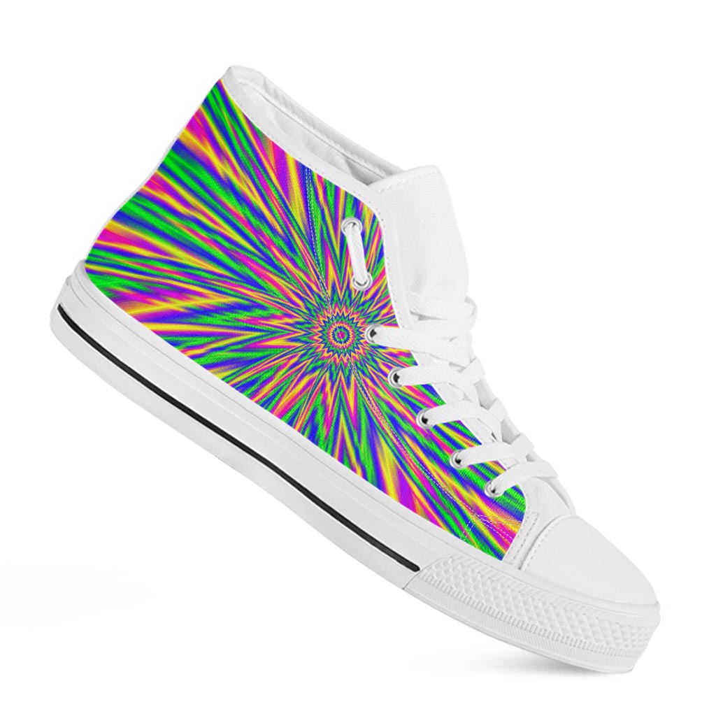 Vibrant Psychedelic Optical Illusion White High Top Sneakers