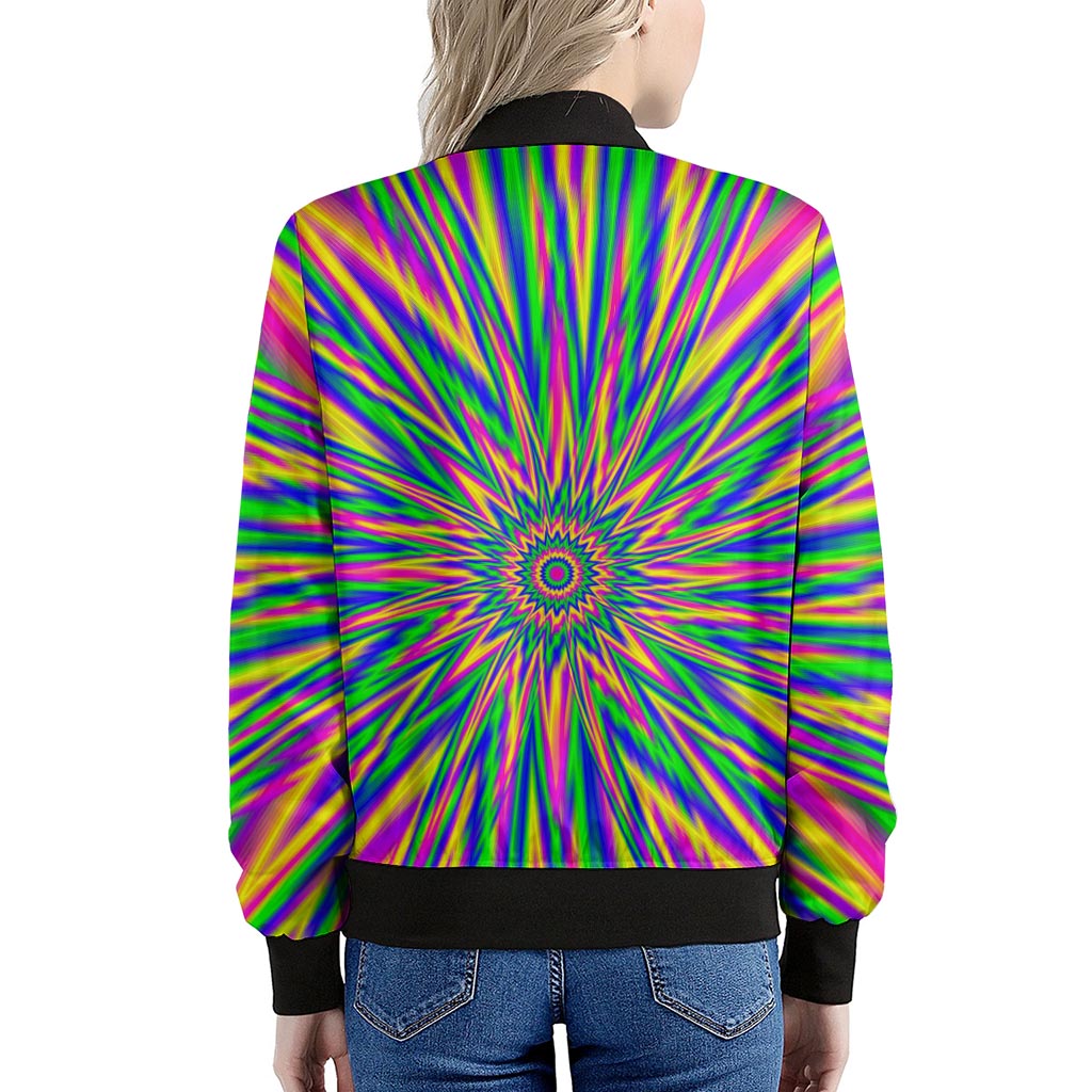 Vibrant Psychedelic Optical Illusion Women's Bomber Jacket