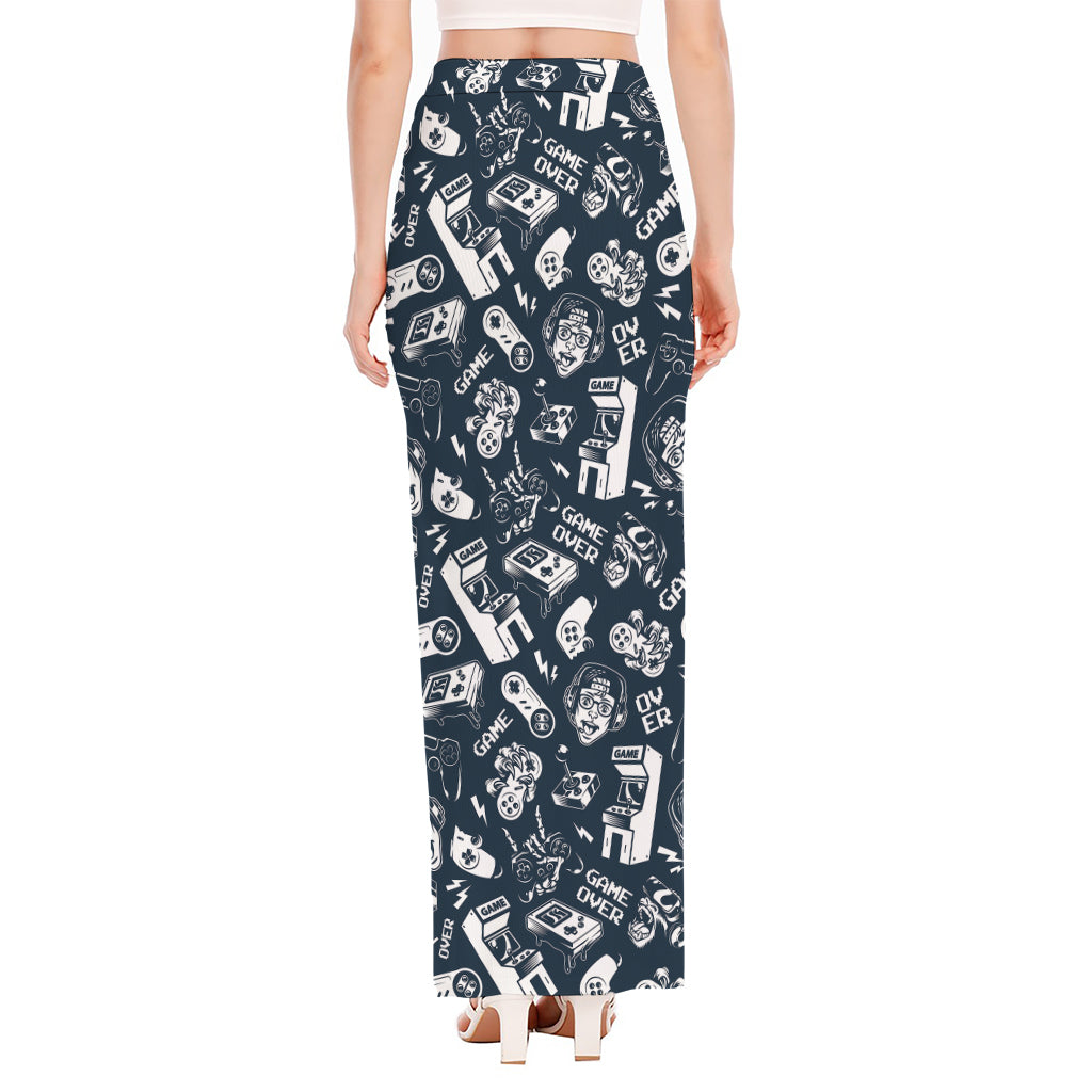 Video Game Devices Pattern Print High Slit Maxi Skirt