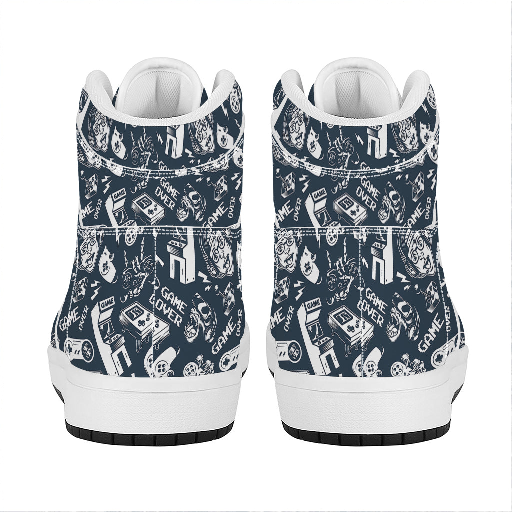 Video Game Devices Pattern Print High Top Leather Sneakers