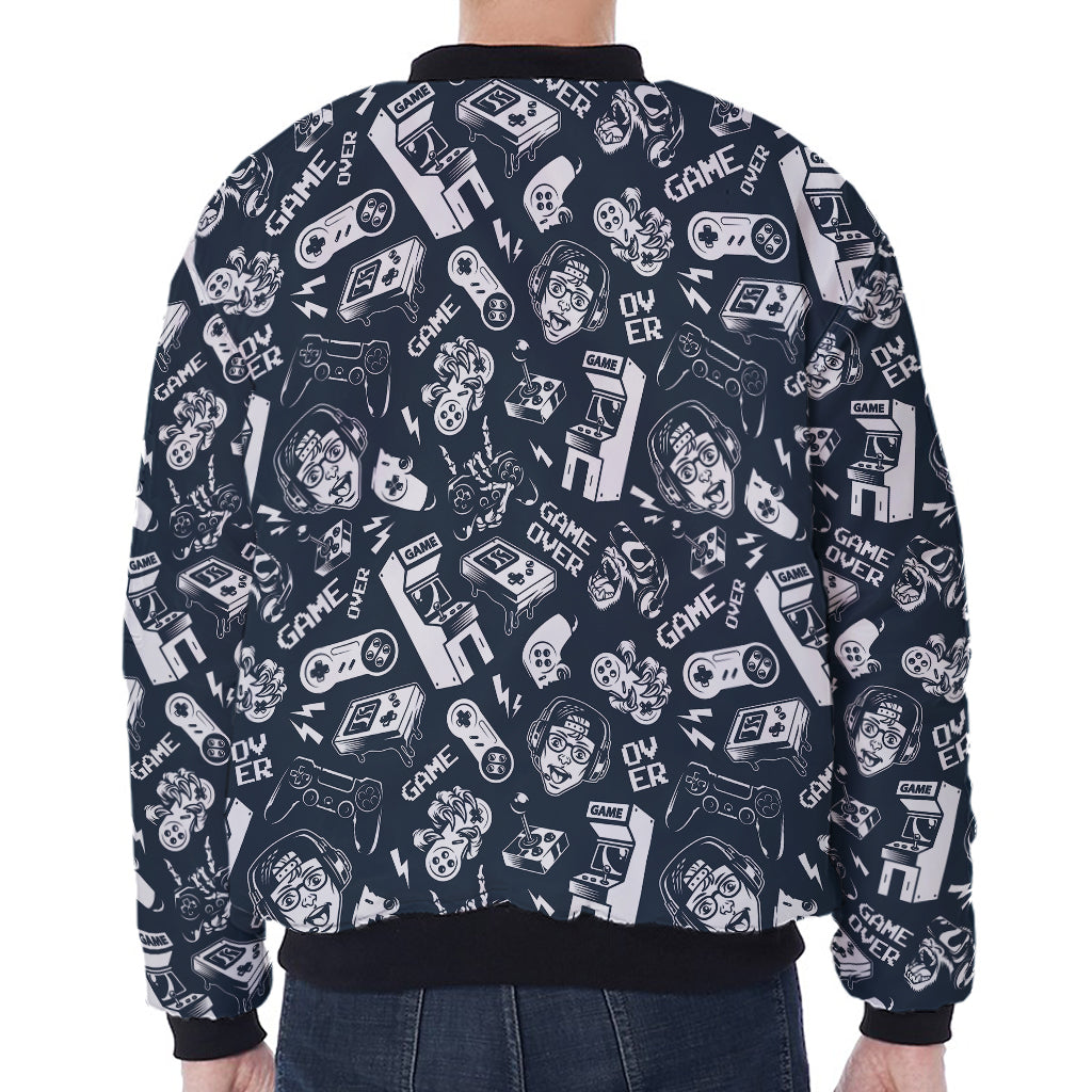 Video Game Devices Pattern Print Zip Sleeve Bomber Jacket