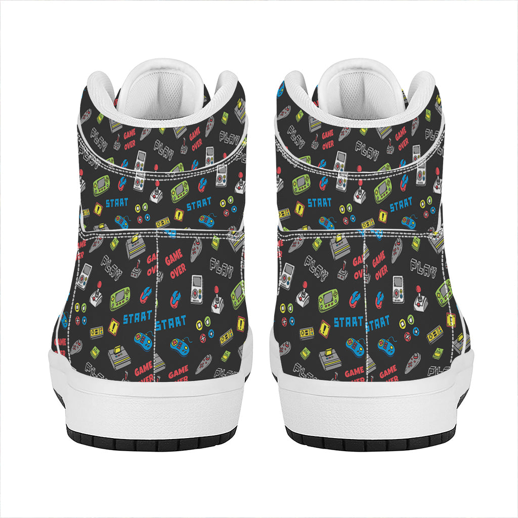 Video Game Gadgets Pattern Print High Top Leather Sneakers