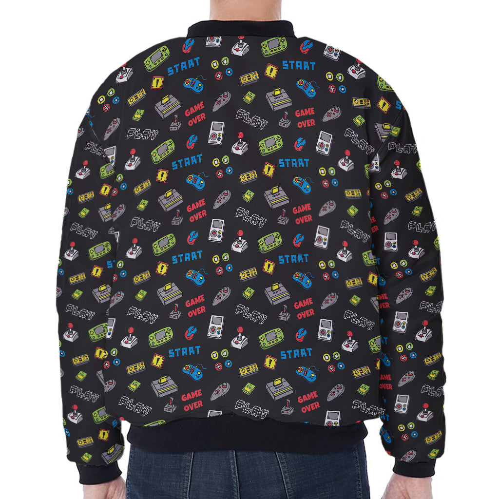Video Game Gadgets Pattern Print Zip Sleeve Bomber Jacket