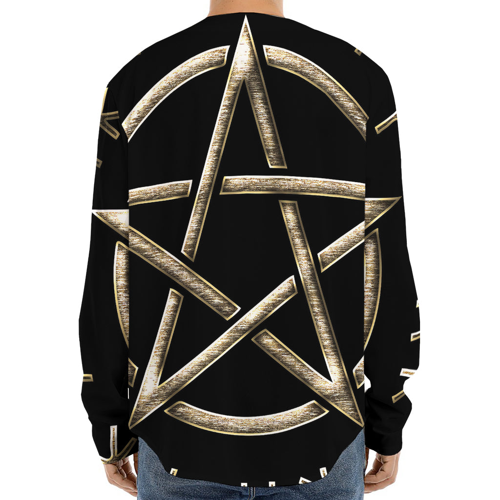 Viking Nordic Runes Pentagram Print Long Sleeve Baseball Jersey