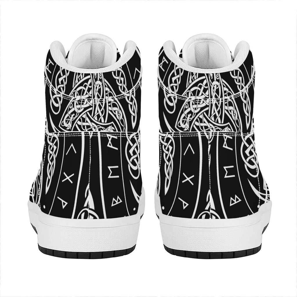 Viking Triple Horn Of Odin Print High Top Leather Sneakers
