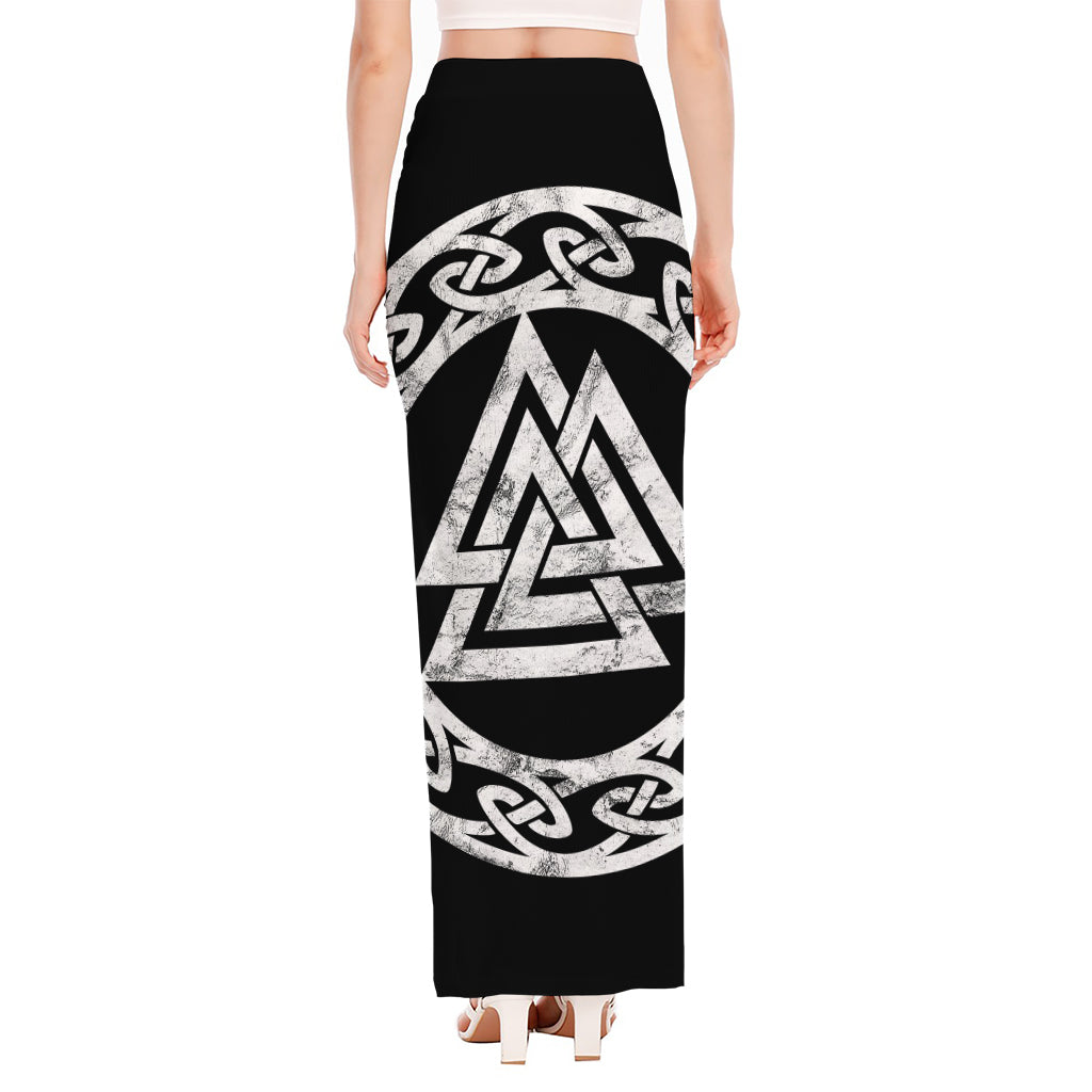 Viking Valhalla Symbol Print High Slit Maxi Skirt