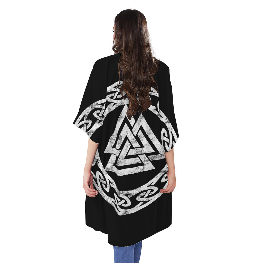 Viking Valhalla Symbol Print Open Front Beach Cover Up