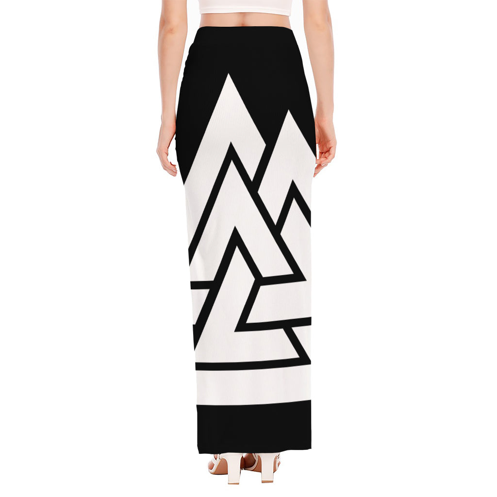 Viking Valknut Symbol Print High Slit Maxi Skirt