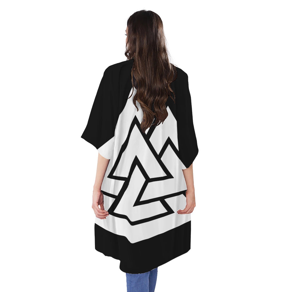 Viking Valknut Symbol Print Open Front Beach Cover Up