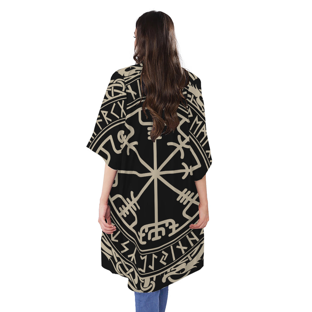 Viking Vegvisir Print Open Front Beach Cover Up